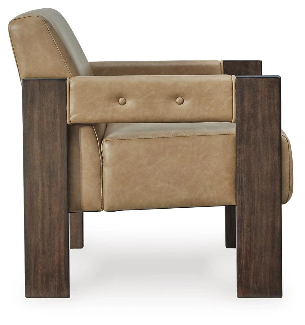 Adlanlock Faux Leather Accent Chair with Espresso Wood Frame